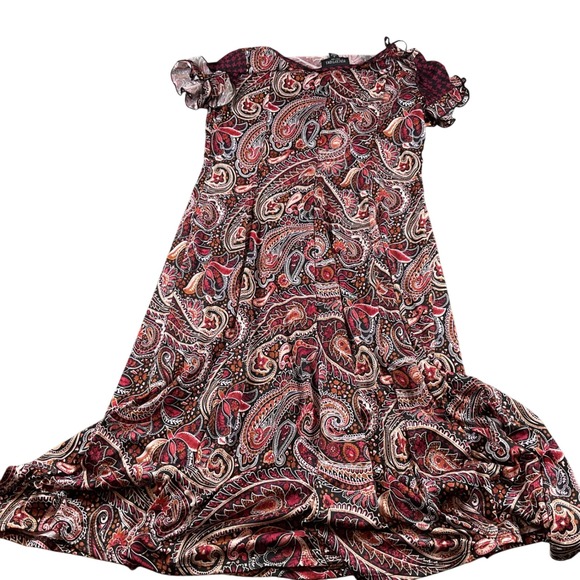 Perceptions‎ New York Paisley Print Midi Dress Ruffle Sleeve Medium - Picture 2 of 5